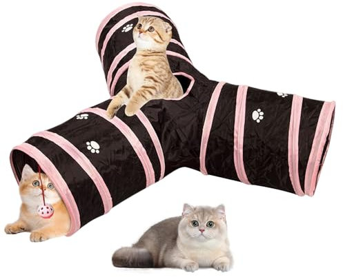 Hemore Katzentunnel, Faltbarer Katzenspieltunnel mit hängenden Kugel, Polyester -Katzentunneln für Innenkatzen