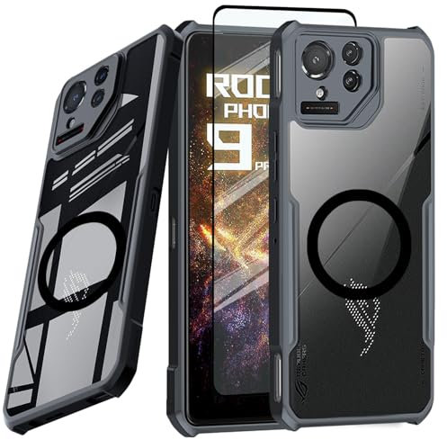 Guizzcg Custodia per ASUS ROG Phone 9 Pro, cover ultra sottile in morbido TPU bumper + retro in acrilico protezione contro le cadute degli airbag di grado militare [1 pellicola temperata], magnetica