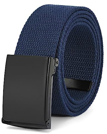 JasGood Unisesx Webgürtel Herren Damen Leinwand Arbeitsgürtel Frei Verstellbarer Flip-Top Webgürtel Schwarze Militärschnalle für Geschäft Sport Lässig,Marineblau,135cm