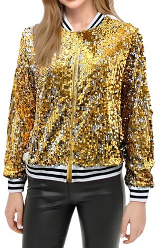 Damen PaillettenBlazer Glitzer Cardigan Jacke Langarm Glitzer Bomberjacke Party Club Jacke Pailletten- Damen Tailliert Anzugjacke Glitzer Tops Kurz Oberteile Glitzer Outfits (05 Yellow, XXXL)