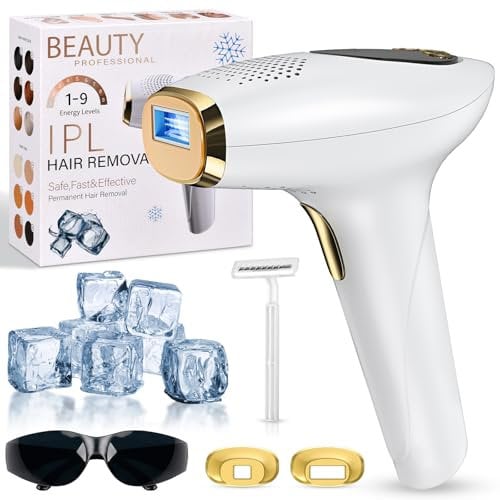 NIKYJM IPL Geräte Haarentfernung Laser mit Kühlfunktion, 3 Erweiterte Funktionen HR/SC/RA, 9 Energiestufen, 999,999 Lichtimpulse Laser Haarentfernun für Frauen,Männlich,Gesicht,Ganzkörper (Weiß)