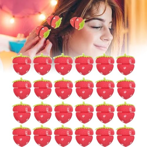 18/24Pcs Strawberry Heatless Curlers, Strawberry Hair Curlers, Strawberry Foam Curlers, Strawberry Overnight Curls, Strawberry Hair Rollers for Long Hair (24pcs)