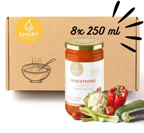 Smart Fasting Premium Suppen Variation – Vegane Suppen 8x250ml, 100% Natur, Vitalitätskick, Schnelle Zubereitung, Ohne Zusätze, Produziert in Deutschland (8x 250ml, Minestrone)