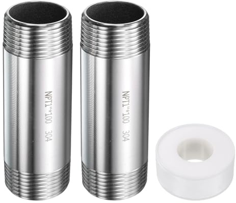 sourcing map 2pcs Stainless Steel Nipple Pipe Fitting 1 NPT x 1 NPT Male Threaded 3.94 Length Nipple Cast Pipe for Connecting Extending Beer Machine Bathroom Gas Air Plumbing