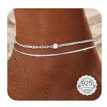 Diamday Bracelet Cheville Femme Argent 925 Sterling Chaine de Cheville - Ajustable Imperméable CZ/Superposé/Maillon Tennis Chevilles Bijoux de Plage Cadeau avec Box