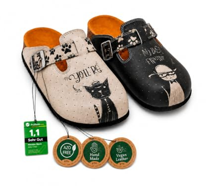 GOBY Clogs Hausschuhe Damen | Handgefertigte Premium Clogs mit Buntem Print – Bequeme & leichte Pantoletten Damen aus hochwertigem Imitationsleder mit Eva-Sohle [ Test SEHR GUT, Note 1.1 *]