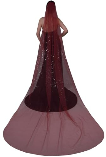 DOUDINGMAO Blingbling Kathedralen-Hochzeitsschleier, langer Glitzer, Brautschleier, bodenlang, Tüll für Braut und Frauen, Kapellenschleier mit Kamm