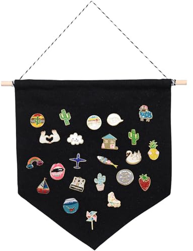 Didiseaon Pin Badge Display: Enamel Pin Display Collection Holder Wall Hanging Brooch Organizer Canvas Pennant Banner Enamel Lapel Flag for Earrings Necklace Glitter Collection