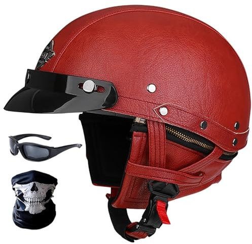 CNNGU Casques Jet Casques Bols Demi Vintage, Casque De Visage Exposé Vintage De Style Allemand, Casque Demi - Casque De Scooter électrique, Approuvé par ECE