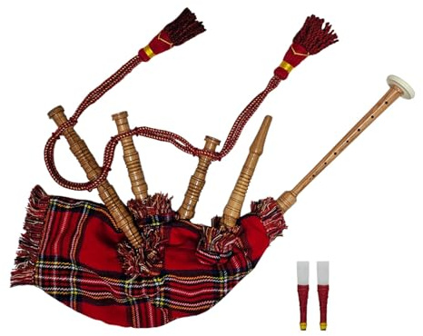 Anfänger-Dudelsack Musikinstrument Royal Stewart Tartan – Cocus-Holz-Finish mit 2 Blättern | Übungs-Dudelsack für Studenten und junge Lernende