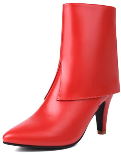 Eestfy Stivaletti alla Caviglia da Donna Punta Stretta Tacco A Spillo Tacco Medio Tacco Basso con Cerniera Laterale Stivaletti Bassi per Casual Ufficio Lavoro Festa,Rosso,46 EU