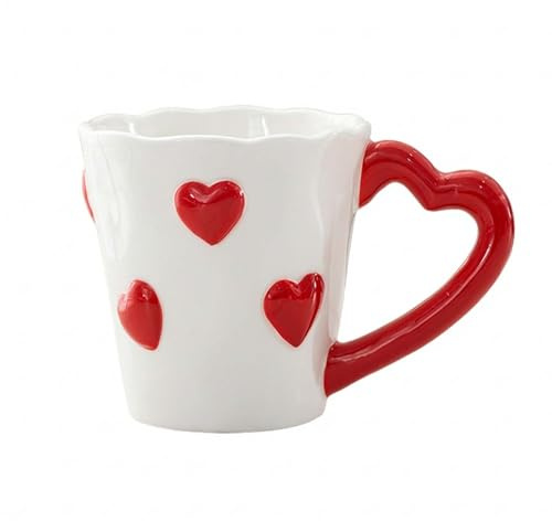 CenviaLuxy Heart Mug, 250Ml Ceramic Coffee Mug, Love Heart Coffee Cup, Heart-Shaped Coffee Mug, Cute Ceramic Cup with Red Hearts, Valentines Gifts, Husband Mugs from Wife, Wife Mugs from Husband