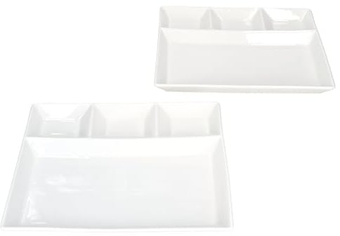 MamboCat 2er Set Fondueteller I Porzellan weiß I rechteckig mit 4 Fächern I 23 x 18 cm I unterteilter Teller für Fondue, Dips, Raclette, Snacks & Beilagen