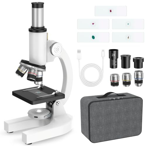 BNISE 40X-2000X Microscope for Kids Adults with 5 Slides Case STEM Kit | Dual LED Compound Monocular, Shockproof Case for Beginner Student, Home School Classroom Lab, Science Biology Dual LED Gift