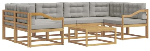 vidaXL Outdoor-Sofagarnitur mit Kissen 5 pcs Weiß und Hellgrau, Moderner Gartensofa, Outdoor-Sitzgruppe für Patio-Relax, Lounge-Set aus Akazie, ideal für Pool und Garten