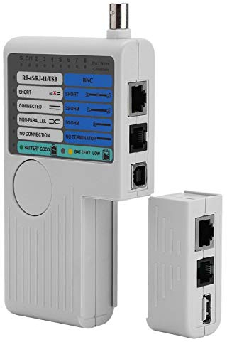 ASHATA Richer-R Netzwerk Kabeltester, 4-in-1 Remote Netzwerkkabel Tester, LAN Network Cable Tester Detektor für RJ45 RJ-11 USB BNC