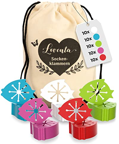 LOVENTA® Sockenklammern (50 Stück) für Waschmaschine und Trockner I Bester Halt I Sockenhalter für alle Sockengrößen I Dank Sockenclips nie Wieder Socken sortieren