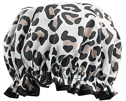 The Vintage Cosmetic Company | Shower Cap | Double Layer - Polyester Satin Top, Waterproof PEVA Lining | Use w/Conditioning Treatments & Applying Make-up | One Size Fits All | Leopard Print