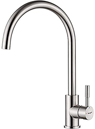 Ibergrif M22110, Mitigeur d'évier avec Bec Haut, Robinet de Cuisine, Inox, Gris