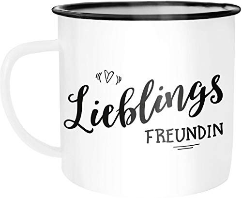 MoonWorks® Emaille Tasse Becher Lieblingsfreundin Geschenk Freundschaft Partner bester Freund Kaffeetasse weiß-schwarz unisize