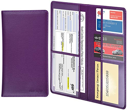 wisdompro Portafoglio per documenti auto,in finta pelle di alta qualità,per registrazione e assicurazione,custodia per documenti per veicoli,organizer per carta d'identità,patente di guida,chiavi