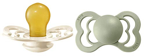BIBS Supreme Schnuller 2er-Pack, BPA-frei, Symmetrischer Nippel. Naturkautschuk/Latex, Hergestellt in Dänemark. 6-18 Monate (2er Pack), Ivory/Sage