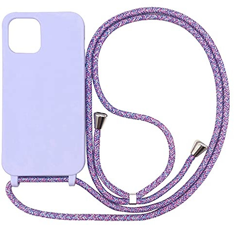 wentdzSW Cordon de Coque Compatible avec iPhone 13 Pro Max (6.7),Couleurs de Bonbons Cover Silicone Liquide Lanyard Case Réglable Collier pour Étui Housse -Purple