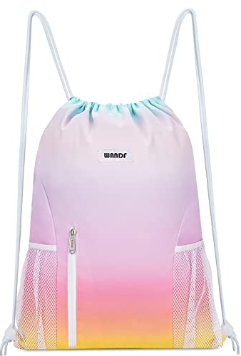 WANDF Kordelzug Rucksack String Bag Wasserabweisende Cinch Bag Nylon Schwimmtasche für Gym Shopping Sport Yoga (Regenbogen)