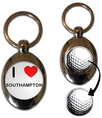 BadgeBeast.co.uk I Love Southampton - Silver Golf Ball Marker Key Ring