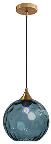 AURORAF Euone_Clothes GYDD-0729-1 Suspension en Verre Ondulé Globe au Fini Doré, Lampe Suspendu de Plafond Industrielle Vintage E27 Suspension Luminaire de Cuisine & Salle à Manger - Bleu Foncé