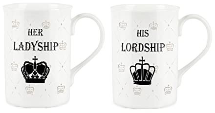 Purely Home His and Hers Novelty Mugs- Set of 2 His Lordship and Her Ladyship - Bone China White Cup Coffee/Tea Present Gift