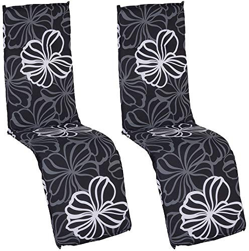 NYVI Auflage Barcelona für Relaxliegen/Relaxstühle 171x50 cm 2er Set Black Flower - Liegenauflage mit Komfortschaumkern und Bezug - Sitzpolster für Gartenliegen & Relaxsessel