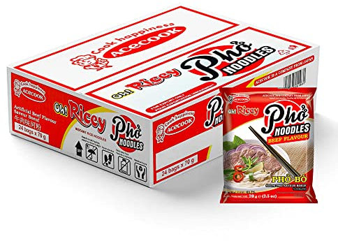 Acecook Oh! Ricey Pho Noodles Beef Flavour 70g (Pack of 24)