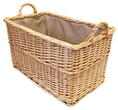 Arthur Cameron Wicker Log Basket with Lining and Handles (68x46x42cm) Large Sturdy Storage Basket perfect for Toys, blankets, hallway, garage, living room, bedroom or office