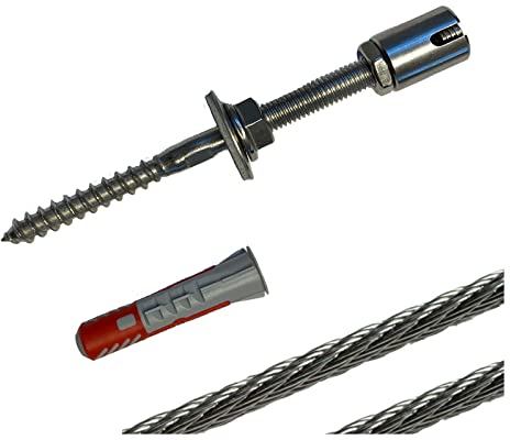 Rankhilfe/Ranksystem ''M'' aus Edelstahl - Wandabstand 50mm (Set 3) mit 4 Wandhaltern und 5,5m Drahtseil