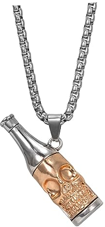 Amosfun 1pc Punk Style Stainless Steel Skull Bottle Opener Pendant Necklace for Men Jewelry Accessory Creative Design Excellent Gloss for Daily Wear