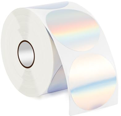 400st Holografische Thermoetiketten, Silberne Thermoaufkleber Selbstklebend Thermoetiketten Silber Premium Thermo Aufkleber Rolle für QR Code DIY Logo Design Name Preisschild (5x5cm)