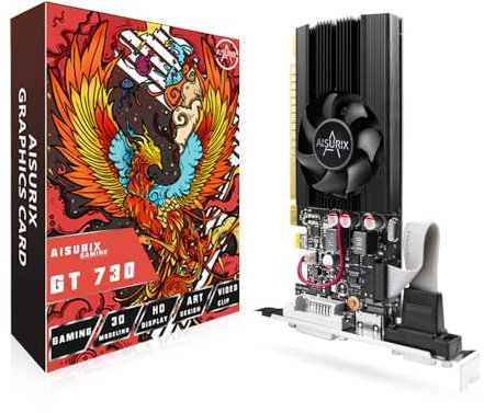 AISURIX GT 730 - Scheda grafica da 2 GB, 64 bit 2048 MB GDDR3, scheda grafica DVI, VGA, HDMI, basso profilo, con ventola di raffreddamento