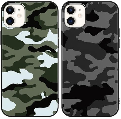 Yomjew 2 Pack Army Green Black Camo Phone Case for iPhone 12 / iPhone 12 pro 6.1 inches, Cool Durable Pattern Flag Anti-Scratch Soft Slim Flexible Protective Shockproof TPU Funda Cover for Men Boys