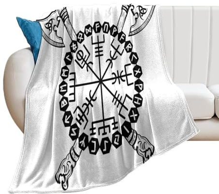 Zhimahou Überwurfdecke, Wikinger, skandinavische Axt der Ehrfurcht, Runen-Druck, warm, gemütlich, Plüschdecke, bequeme Decke, Valentinstagsgeschenk, 100 x 75 cm