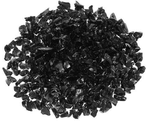 QUARKZMAN 1 Pfund Feuer Glas Felsen 6-9mm Hoch Glanz Reflektierend Feuerstelle Glas für Kamin Feuerstelle Tisch Zuhause Garten Dekoration Vase Füller Landschaftsgestaltung Schwarz