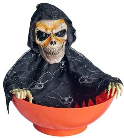 Sujurio Halloween-Bonbonschale, Bonbonschale mit Bewegung, Halloween-Bonbonschale, Geister-Obstschalen mit Leuchtenden und Gruseligem Sound, F