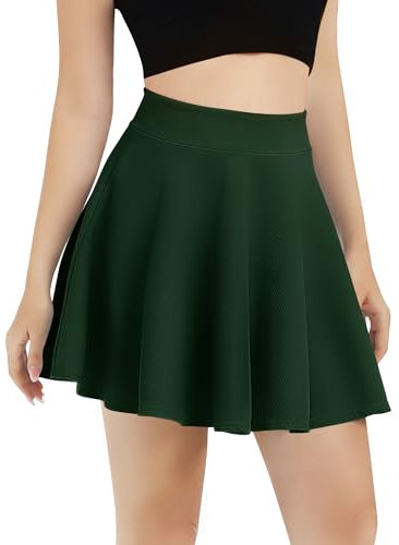 Damen Casual A Linie Hoch Taille Mini Rock Elegante Pull On Elastische Skater Kurz Röcke(XS, Dunkelgrün)
