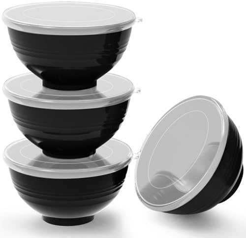 Greentainer Unbreakable Large Cereal Bowls with lids- 24 OZ Plastic Lightweight Bowl Sets 4 - Dishwasher & Microwave Safe - for Cereal, Salad,Soup, Noodle, 4 Pieces