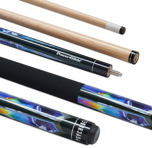 POWERGLIDE One 2-Piece Pool Cue Stick | Maple Wood Shaft & Ramin Butt with Decal | Pool Joint with Plastic Collar | Full Size 57