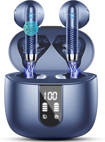 Wireless Earbuds, Bluetooth 5.4 Headphones in Ear 2025 Wireless Earphones with 4 ENC Mic, Mini Ear buds with HiFi Stereo Deep Bass, 56H Playtime Dual LED Display, Bluetooth Earbud IP7 Waterproof USB-C