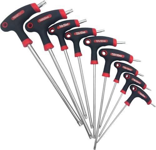 KEWAYO Jeu de 9 clés hexagonales Allen avec poignée en T métrique, clé à double extrémité Cr-V clés Torx avec poignée en T, pour vélos et réparation de machines
