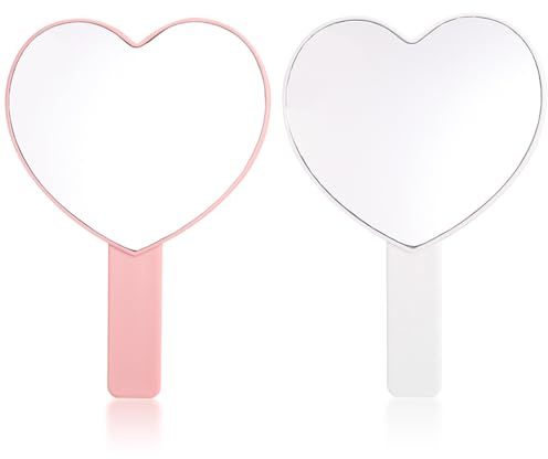 OAOSDH 2 Pièces Miroir De Maquillage À Main, Miroir De Maquillage En Forme De Cœur, Portable Et Simple