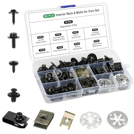 80 Stück Karosserieschrauben Clips Set,Kfz Blechmuttern Schraube Mutter Clip Kit,Auto Befestigung Clips,Spreiznieten Karosserie Clips Kunststoffniete Befestigungssatz Clamp für Auto