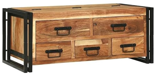 Eleganz Couchtisch mit Schublade aus Akazie Massivholz - 90 x 50 x 38 cm - Wohnzimmertisch mit Stauraum, langlebig und naturbelassen